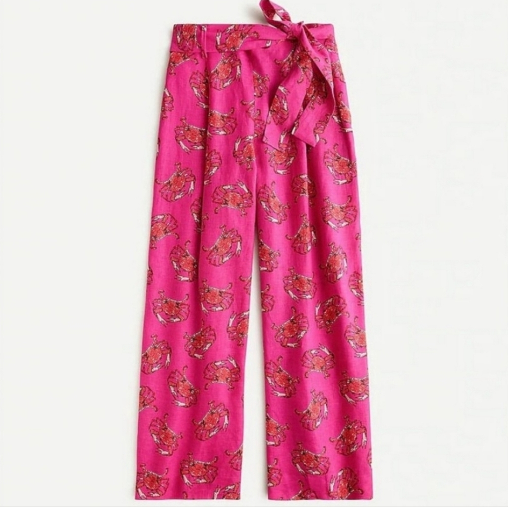 J Crew Womens Tie-waist Linen Pants in Ratti King Crab Print 12 - Picture 1 of 16